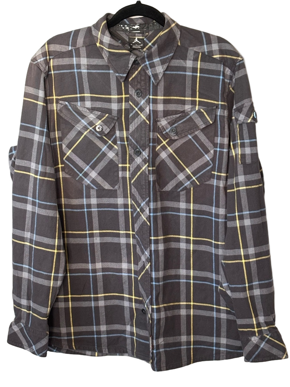 Jordan Flight Plaid Utility Shirt XL Gray Blue Yellow Check Button Up